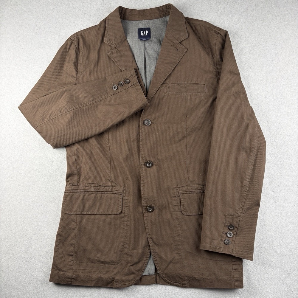 Vintage 2003 Gap Blazer Brown Striped Cotton Sport Coat Men's Medium Y2K